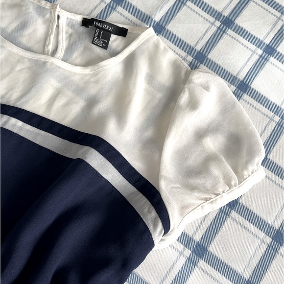 F21 Navy and Cream Sheer Collar A-line Dress - Picture 4 of 4